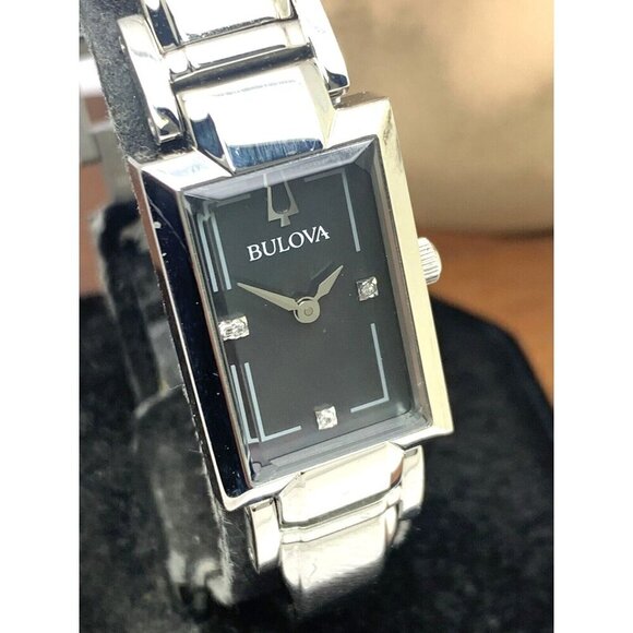 Bulova Women's Watch 96P209 Black Mother of Pearl Dial Diamond 18mm Silv… - Picture 1 of 13